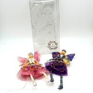 Decorative Fairy Ornaments 6" Purple & Pink Beaded Outfits Set Of 2